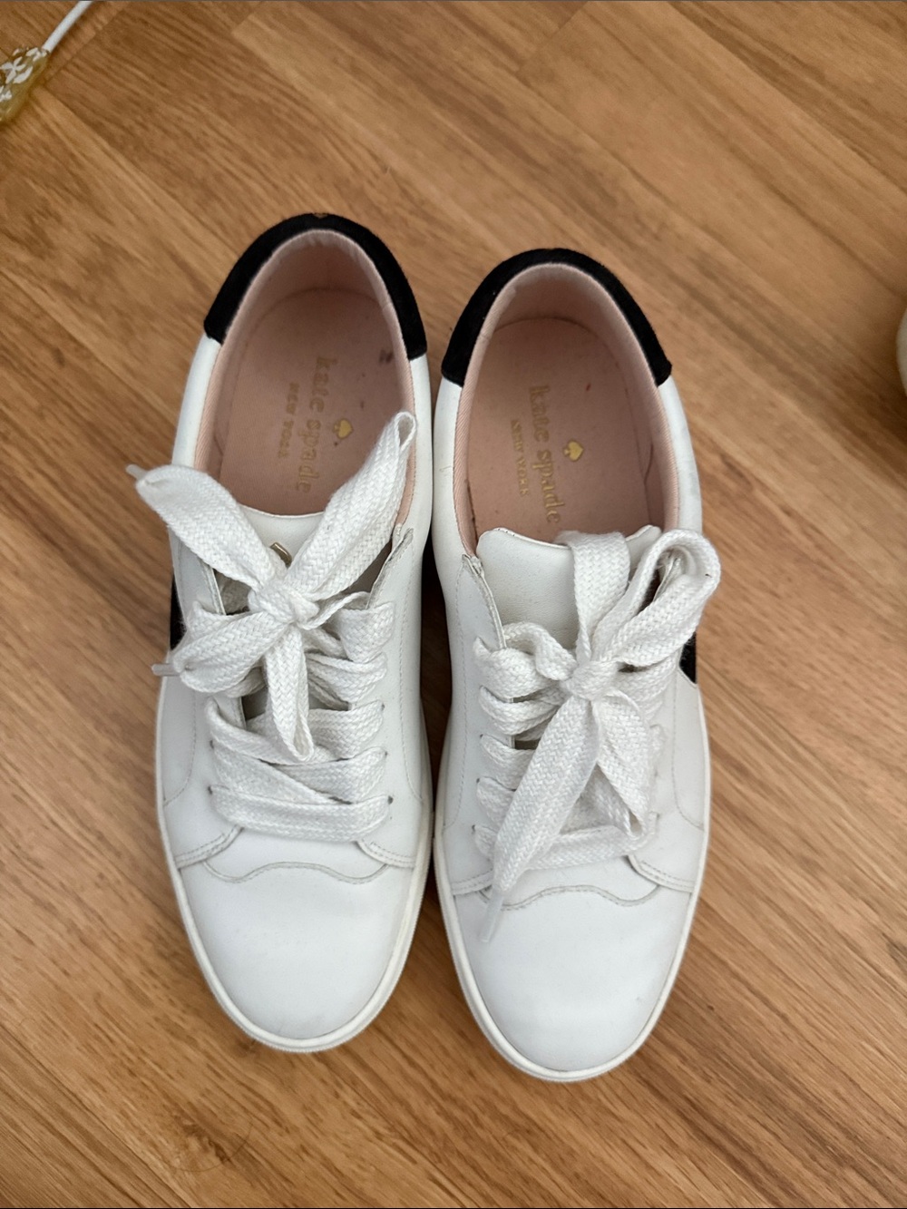 kate spade White Leather Sneakers with Black Heel Tab